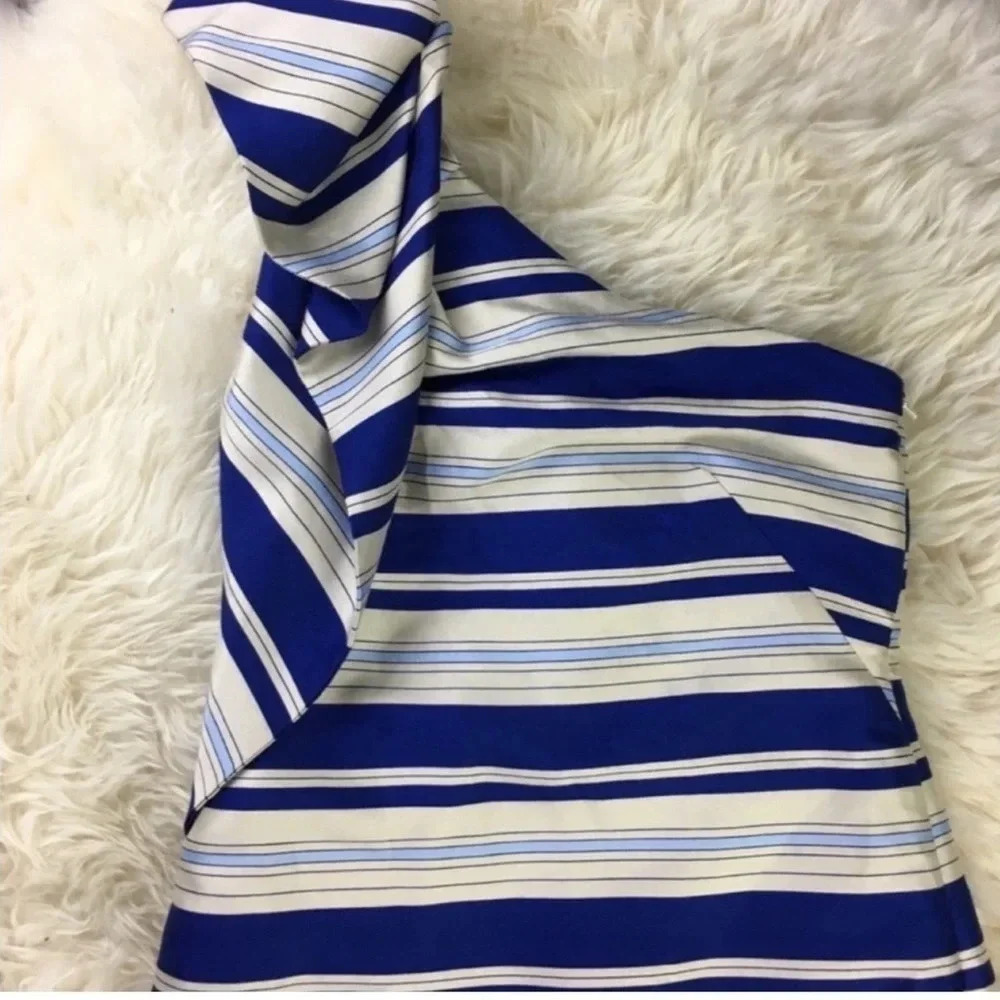 New Banana republic one shoulder large bow striped print dress satin party chic - Picture 4 of 8